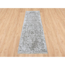 Load image into Gallery viewer, 2&#39;7&quot;x7&#39;9&quot; Wool And Pure Silk Hand Knotted Gray Broken Persian Design Oriental Runner Rug FWR379176