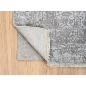 2'7"x7'9" Wool And Pure Silk Hand Knotted Gray Broken Persian Design Oriental Runner Rug FWR379176