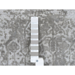2'7"x7'9" Wool And Pure Silk Hand Knotted Gray Broken Persian Design Oriental Runner Rug FWR379176