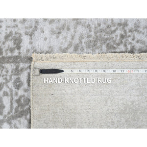 2'7"x7'9" Wool And Pure Silk Hand Knotted Gray Broken Persian Design Oriental Runner Rug FWR379176
