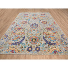 Load image into Gallery viewer, 9&#39;1&quot;x12&#39;4&quot; Silk With Textured Wool Hand Knotted Tan Sickle Leaf Design Oriental Rug FWR379194