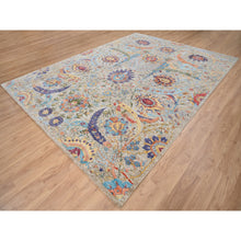 Load image into Gallery viewer, 9&#39;1&quot;x12&#39;4&quot; Silk With Textured Wool Hand Knotted Tan Sickle Leaf Design Oriental Rug FWR379194