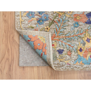 9'1"x12'4" Silk With Textured Wool Hand Knotted Tan Sickle Leaf Design Oriental Rug FWR379194