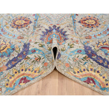 Load image into Gallery viewer, 9&#39;1&quot;x12&#39;4&quot; Silk With Textured Wool Hand Knotted Tan Sickle Leaf Design Oriental Rug FWR379194