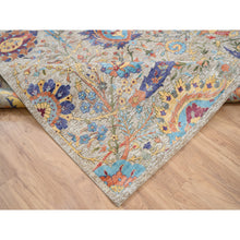 Load image into Gallery viewer, 9&#39;1&quot;x12&#39;4&quot; Silk With Textured Wool Hand Knotted Tan Sickle Leaf Design Oriental Rug FWR379194