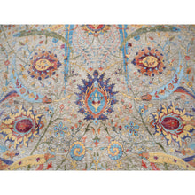 Load image into Gallery viewer, 9&#39;1&quot;x12&#39;4&quot; Silk With Textured Wool Hand Knotted Tan Sickle Leaf Design Oriental Rug FWR379194