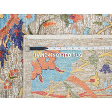 Load image into Gallery viewer, 9&#39;1&quot;x12&#39;4&quot; Silk With Textured Wool Hand Knotted Tan Sickle Leaf Design Oriental Rug FWR379194