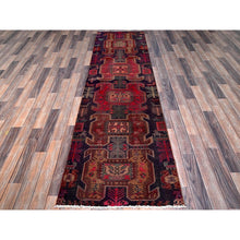 Load image into Gallery viewer, 2&#39;6&quot;x8&#39;10&quot; Wine Red, Vintage Northwest Persian with Bird Figurines, Shaved Down, Zero Pile, Sides and Ends Professionally Secured, Hand Knotted, Pure Wool, Runner, Oriental Rug Sh631 FWR3786