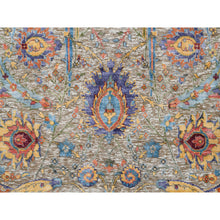Load image into Gallery viewer, 4&#39;1&quot;x10&#39;3&quot; Silk With Textured Wool Hand Knotted Tan Sickle Leaf Design Oriental Wide Runner Rug FWR379284