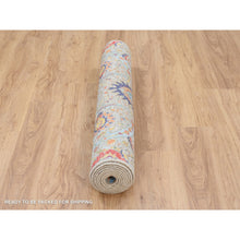 Load image into Gallery viewer, 4&#39;1&quot;x10&#39;3&quot; Silk With Textured Wool Hand Knotted Tan Sickle Leaf Design Oriental Wide Runner Rug FWR379284