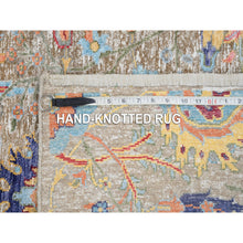 Load image into Gallery viewer, 4&#39;1&quot;x12&#39;2&quot; Tan Sickle Leaf Design Silk With Textured Wool Hand Knotted Oriental Wide Runner Rug FWR379290