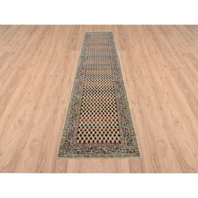Load image into Gallery viewer, 2&#39;5&quot;x12&#39; Beige Sarouk Mir Inspired With Repetitive Boteh Design Colorful Wool And Sari Silk Hand Knotted Oriental Runner Rug FWR379308