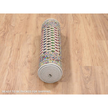 Load image into Gallery viewer, 2&#39;5&quot;x12&#39; Beige Sarouk Mir Inspired With Repetitive Boteh Design Colorful Wool And Sari Silk Hand Knotted Oriental Runner Rug FWR379308