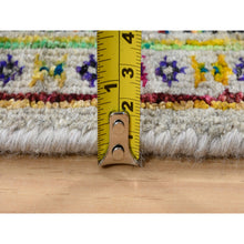 Load image into Gallery viewer, 2&#39;5&quot;x12&#39; Beige Sarouk Mir Inspired With Repetitive Boteh Design Colorful Wool And Sari Silk Hand Knotted Oriental Runner Rug FWR379308