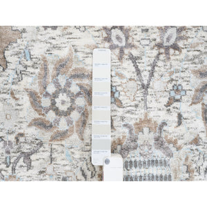 6'2"x6'2" Hand Knotted Ivory Tabriz Vase With Pomegranate Design Silk With Textured Wool Oriental Square Rug FWR379434