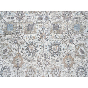 6'2"x6'2" Hand Knotted Ivory Tabriz Vase With Pomegranate Design Silk With Textured Wool Oriental Square Rug FWR379434