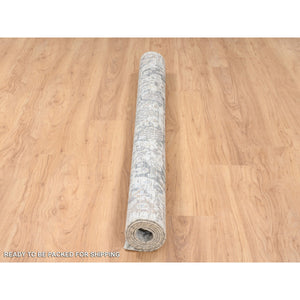 6'2"x6'2" Hand Knotted Ivory Tabriz Vase With Pomegranate Design Silk With Textured Wool Oriental Square Rug FWR379434
