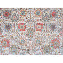 Load image into Gallery viewer, 4&#39;1&quot;x10&#39;3&quot; Ivory Tabriz Vase With Flower Design Colorful Silk With Textured Wool Hand Knotted Oriental Runner Rug FWR379470