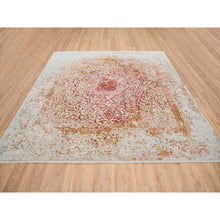 Load image into Gallery viewer, 8&#39;2&quot;x8&#39;2&quot; Hand Knotted Ivory Persian Erased Medallion Design Wool And Pure Silk Oriental Square Rug FWR379512
