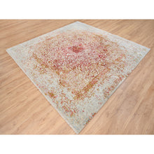 Load image into Gallery viewer, 8&#39;2&quot;x8&#39;2&quot; Hand Knotted Ivory Persian Erased Medallion Design Wool And Pure Silk Oriental Square Rug FWR379512