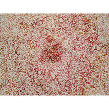 Load image into Gallery viewer, 8&#39;2&quot;x8&#39;2&quot; Hand Knotted Ivory Persian Erased Medallion Design Wool And Pure Silk Oriental Square Rug FWR379512