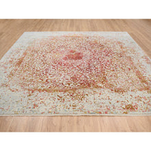 Load image into Gallery viewer, 10&#39;1&quot;x10&#39;1&quot; Wool And Pure Silk Hand Knotted Ivory Persian Erased Medallion Design Oriental Square Rug FWR379518