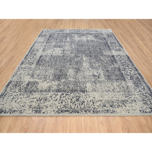 9'1"x12' Hand Loomed Light Gray Fine Jacquard with Erased Design Wool and Art Silk Oriental Rug FWR379536