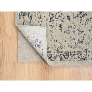 9'1"x12' Hand Loomed Light Gray Fine Jacquard with Erased Design Wool and Art Silk Oriental Rug FWR379536