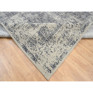 9'1"x12' Hand Loomed Light Gray Fine Jacquard with Erased Design Wool and Art Silk Oriental Rug FWR379536
