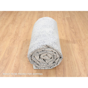 9'1"x12' Hand Loomed Light Gray Fine Jacquard with Erased Design Wool and Art Silk Oriental Rug FWR379536