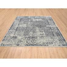 Load image into Gallery viewer, 8&#39;x8&#39; Fine Jacquard with Erased Design Wool and Plant Based Silk Hand Loomed Light Gray Oriental Square Rug FWR379542
