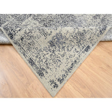 Load image into Gallery viewer, 8&#39;x8&#39; Fine Jacquard with Erased Design Wool and Plant Based Silk Hand Loomed Light Gray Oriental Square Rug FWR379542