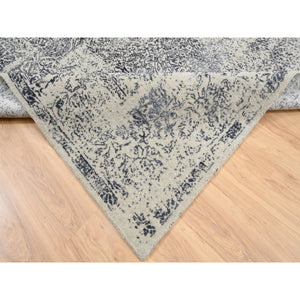 8'x8' Fine Jacquard with Erased Design Wool and Plant Based Silk Hand Loomed Light Gray Oriental Square Rug FWR379542