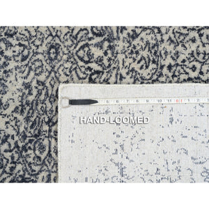 8'x8' Fine Jacquard with Erased Design Wool and Plant Based Silk Hand Loomed Light Gray Oriental Square Rug FWR379542