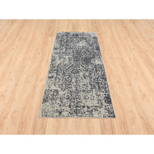 Load image into Gallery viewer, 2&#39;6&quot;x6&#39; Hand Loomed Light Gray Fine Jacquard With Erased Design Wool And Art Silk Oriental Runner Rug FWR379560