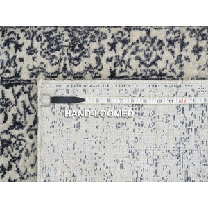 2'6"x6'1" Gray Wool and Plant Based Silk Hand Loomed Fine Jacquard with Erased Design Oriental Runner Rug FWR379572