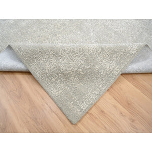 6'x9'2" Beige Wool And Plant Based Silk Hand Loomed Fine Jacquard With Erased Design Oriental Rug FWR379584