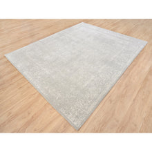 Load image into Gallery viewer, 8&#39;x10&#39; Beige Wool And Plant Based Silk Hand Loomed Fine Jacquard With Erased Design Oriental Rug FWR379602
