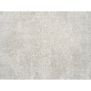 6'x6' Beige Wool And Plant Based Silk Hand Loomed Fine Jacquard With Erased Design Oriental Round Rug FWR379620