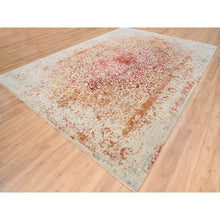 Load image into Gallery viewer, 10&#39;x14&#39; Ivory Persian Erased Medallion Design Wool And Pure Silk Hand Knotted Oriental Rug FWR379626