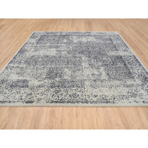 10'1"x10'1" Fine Jacquard with Erased Design Wool and Plant Based Silk Hand Loomed Light Gray Oriental Square Rug FWR379656