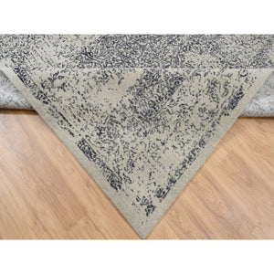 10'1"x10'1" Fine Jacquard with Erased Design Wool and Plant Based Silk Hand Loomed Light Gray Oriental Square Rug FWR379656
