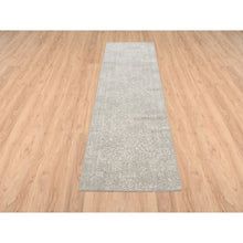 Load image into Gallery viewer, 2&#39;6&quot;x8&#39; Beige Wool And Plant Based Silk Hand Loomed Fine Jacquard With Erased Design Oriental Runner Rug FWR379680