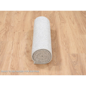 2'5"x7'10" Beige Fine Jacquard With Erased Design, Wool And Plant Based Silk, Hand Loomed, Oriental Runner Rug FWR379692