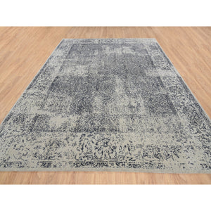 9'x12' Light Gray Fine Jacquard With Erased Design Wool And Plant Based Silk Hand Loomed Oriental Rug FWR379782