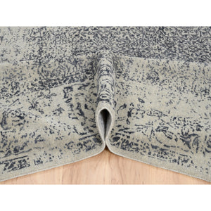 9'x12' Light Gray Fine Jacquard With Erased Design Wool And Plant Based Silk Hand Loomed Oriental Rug FWR379782