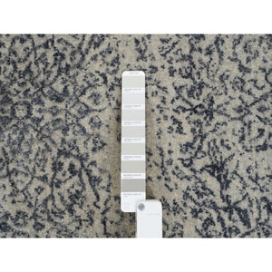9'x12' Light Gray Fine Jacquard With Erased Design Wool And Plant Based Silk Hand Loomed Oriental Rug FWR379782
