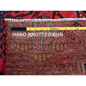 2'4"x6'5" Blush Red, Vintage Northwest Persian With Geometric Pattern, 100% Wool, Hand Knotted, Cropped Thin, Even Wear, Sides And Ends Professionally Secured, Good Condition, Runner, Oriental Rug FWR3792