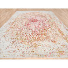 Load image into Gallery viewer, 12&#39;1&quot;x15&#39; Ivory Persian Erased Medallion Design Wool And Pure Silk Hand Knotted Oriental Oversized Rug FWR379824