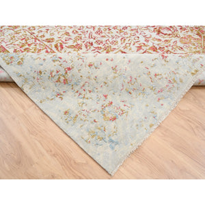 12'1"x15' Ivory Persian Erased Medallion Design Wool And Pure Silk Hand Knotted Oriental Oversized Rug FWR379824